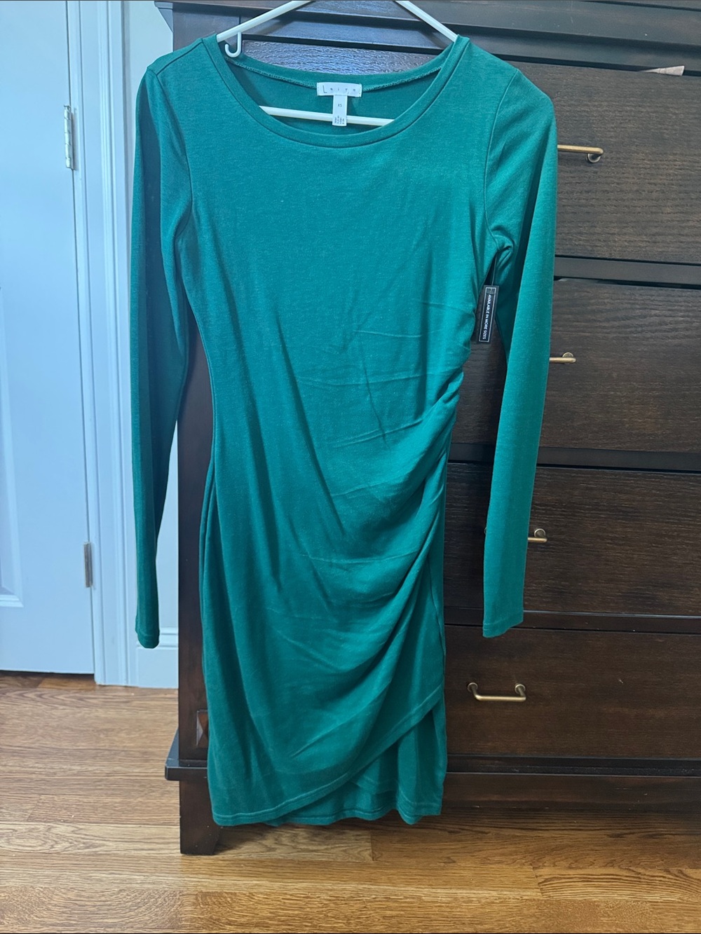 Leith XS Long-Sleeve Ruched Bodycon Dress